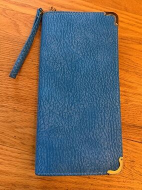 New! Blue Women's Wristlet Clutch Card Space Zip Wallet Zipper Sectioned Travel